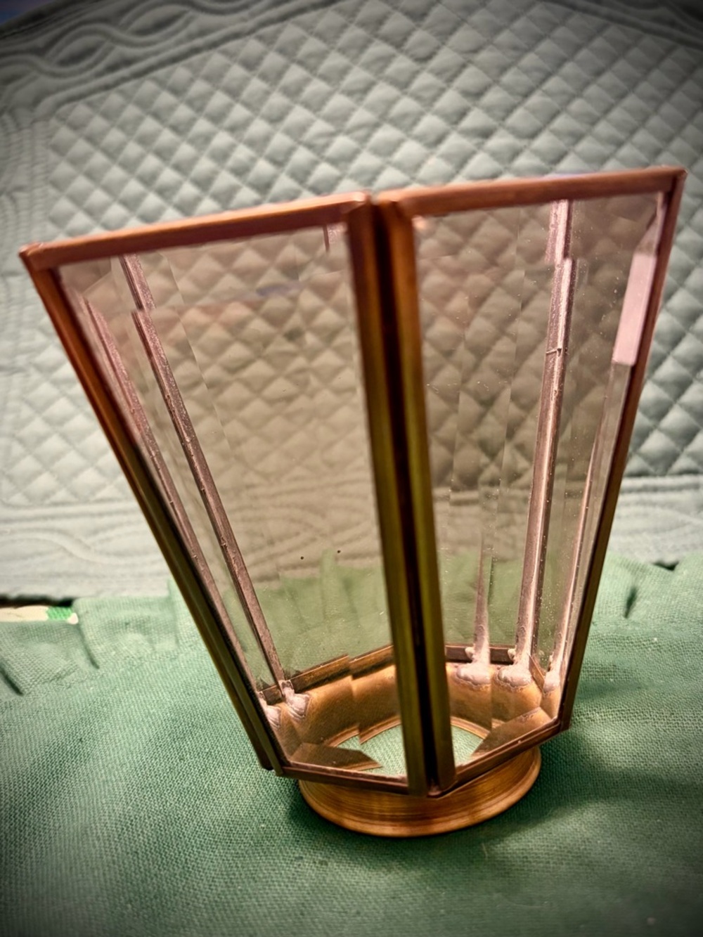 Vintage Brass with 6 Panel Edged Glass Sconce